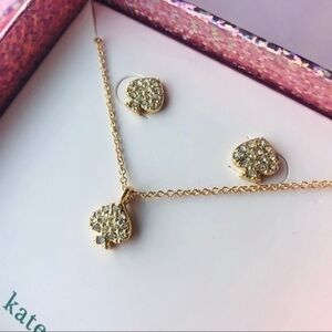 Kate Spade Gold Pave Spade Necklace & Stud Earring Set NWT Gift Boxed